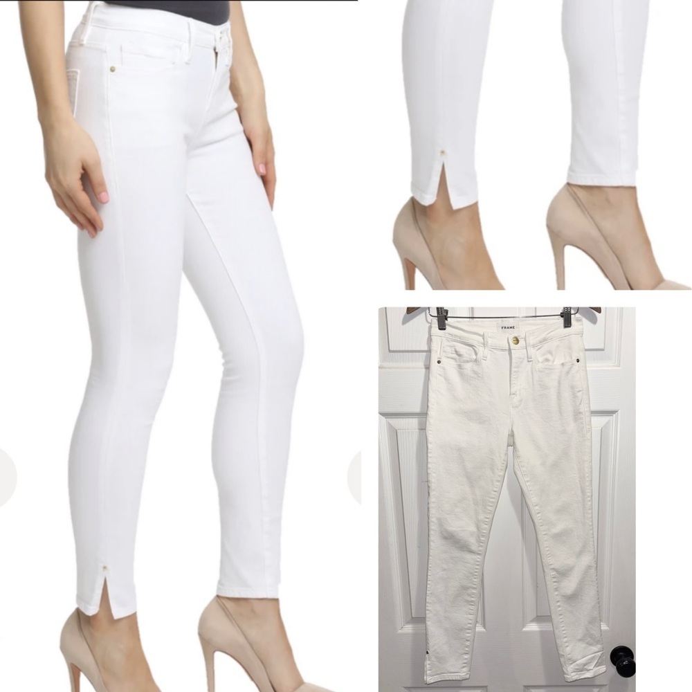 Frame Le Skinny De Jeanne Crop Ankle Slit Jeans White Split Hem Size 27